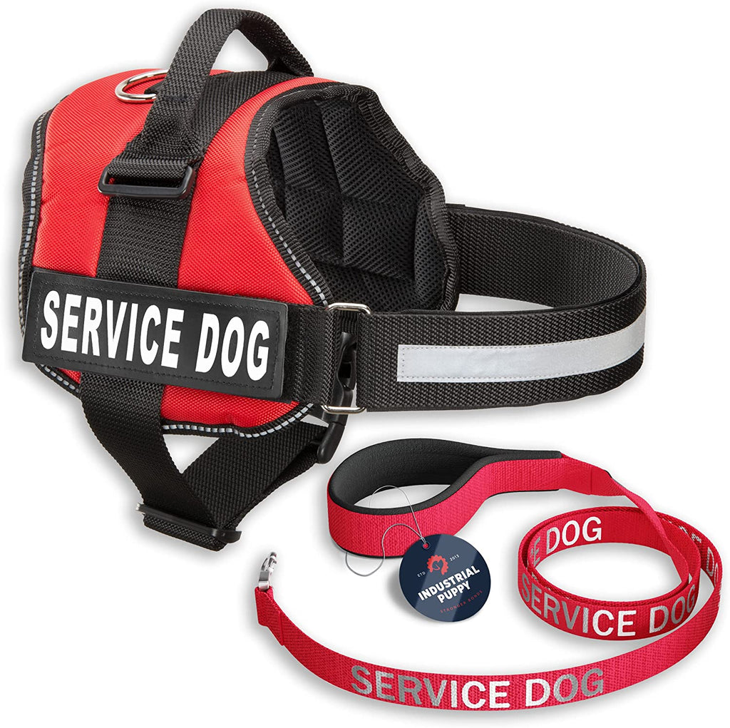 Premium Red Service Dog Vest with Matching Leash - Comfortable, Durable Harness for Small & Large Breeds with Reflective Patches and Versatile Design
