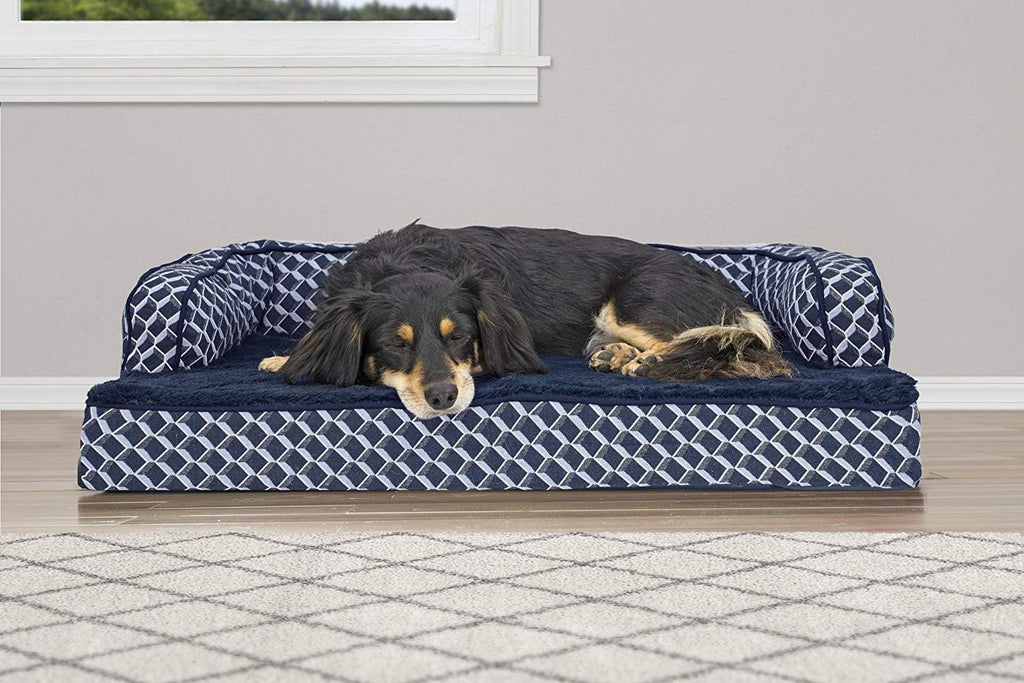 Luxurious Orthopedic Dog Bed with Removable Bolsters & Washable Cover - Perfect for Medium Dogs Up to 35 lbs - Cozy Diamond Blue Sofa Style