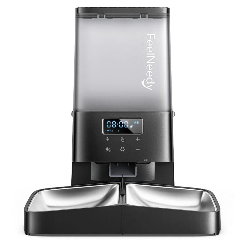 Automatic Cat Feeder, 5L Timed Pet Food Dispenser, Elevated Cat Dog Feeder with 2 Stainless Steel Bowls, Black