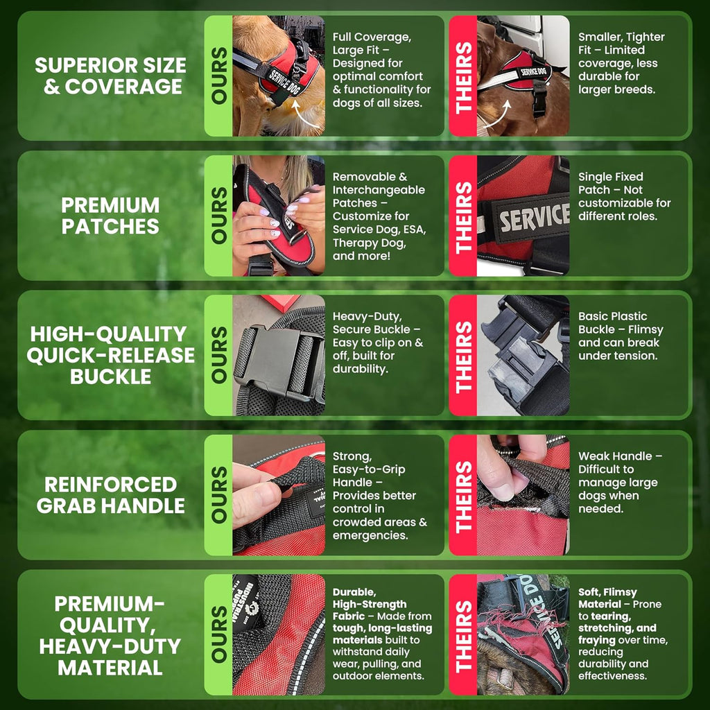 Premium Red Service Dog Vest with Matching Leash - Comfortable, Durable Harness for Small & Large Breeds with Reflective Patches and Versatile Design