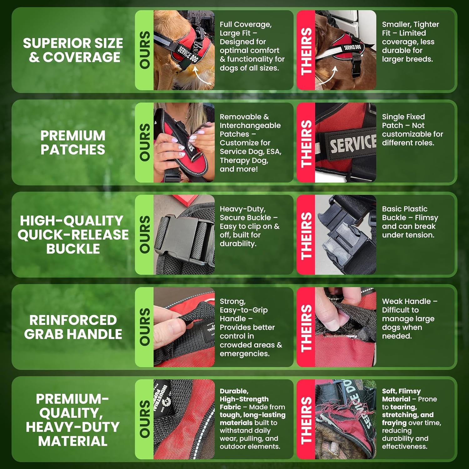 Premium Red Service Dog Vest with Matching Leash - Comfortable, Durable Harness for Small & Large Breeds with Reflective Patches and Versatile Design