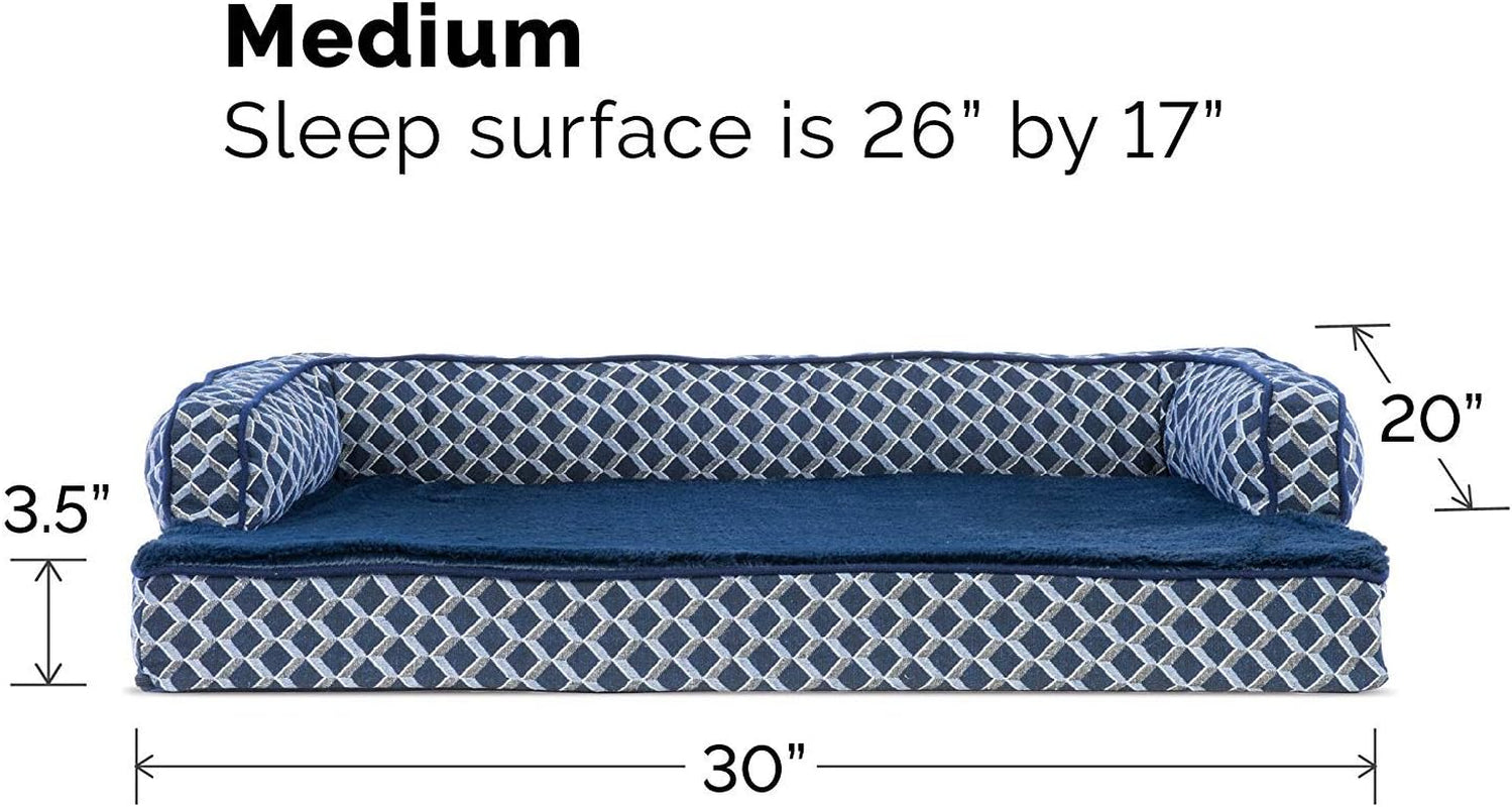 Luxurious Orthopedic Dog Bed with Removable Bolsters & Washable Cover - Perfect for Medium Dogs Up to 35 lbs - Cozy Diamond Blue Sofa Style