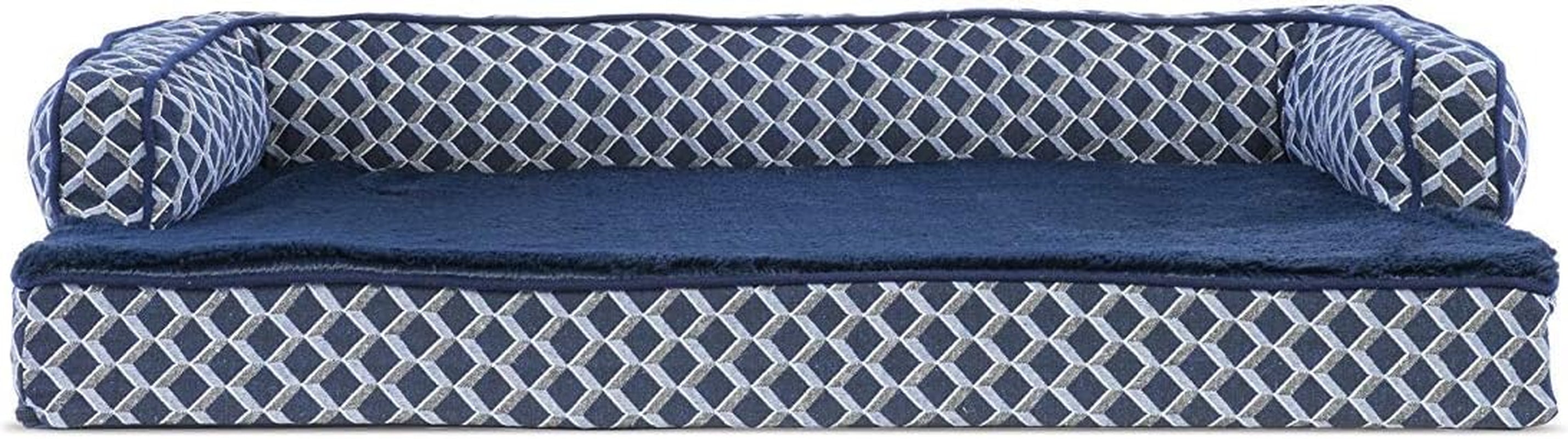 Luxurious Orthopedic Dog Bed with Removable Bolsters & Washable Cover - Perfect for Medium Dogs Up to 35 lbs - Cozy Diamond Blue Sofa Style