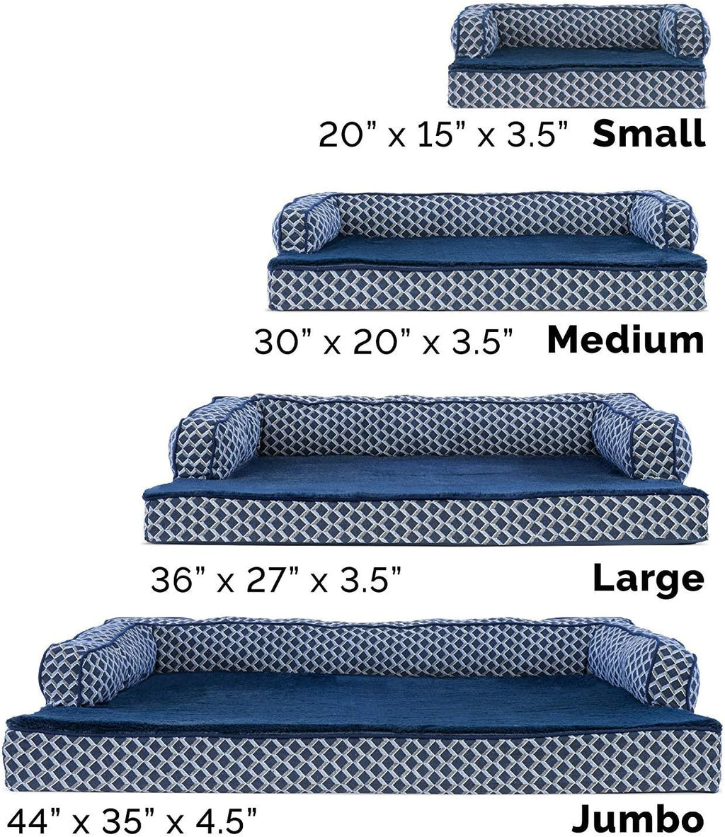 Luxurious Orthopedic Dog Bed with Removable Bolsters & Washable Cover - Perfect for Medium Dogs Up to 35 lbs - Cozy Diamond Blue Sofa Style